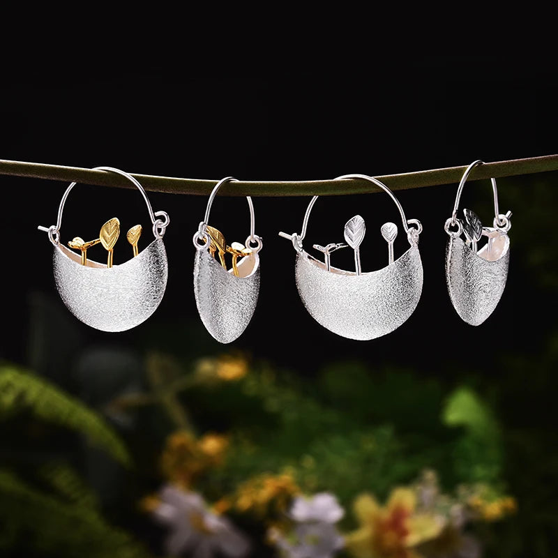 Lotus Fun Real 925 Sterling Silver Earrings Natural Creative Handmade Fine Jewelry My Little Garden Drop Earringewelry for Women
