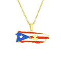 Vintage Drip Oil Stainless Steel Puerto Rico Map Flag Pendant Necklace