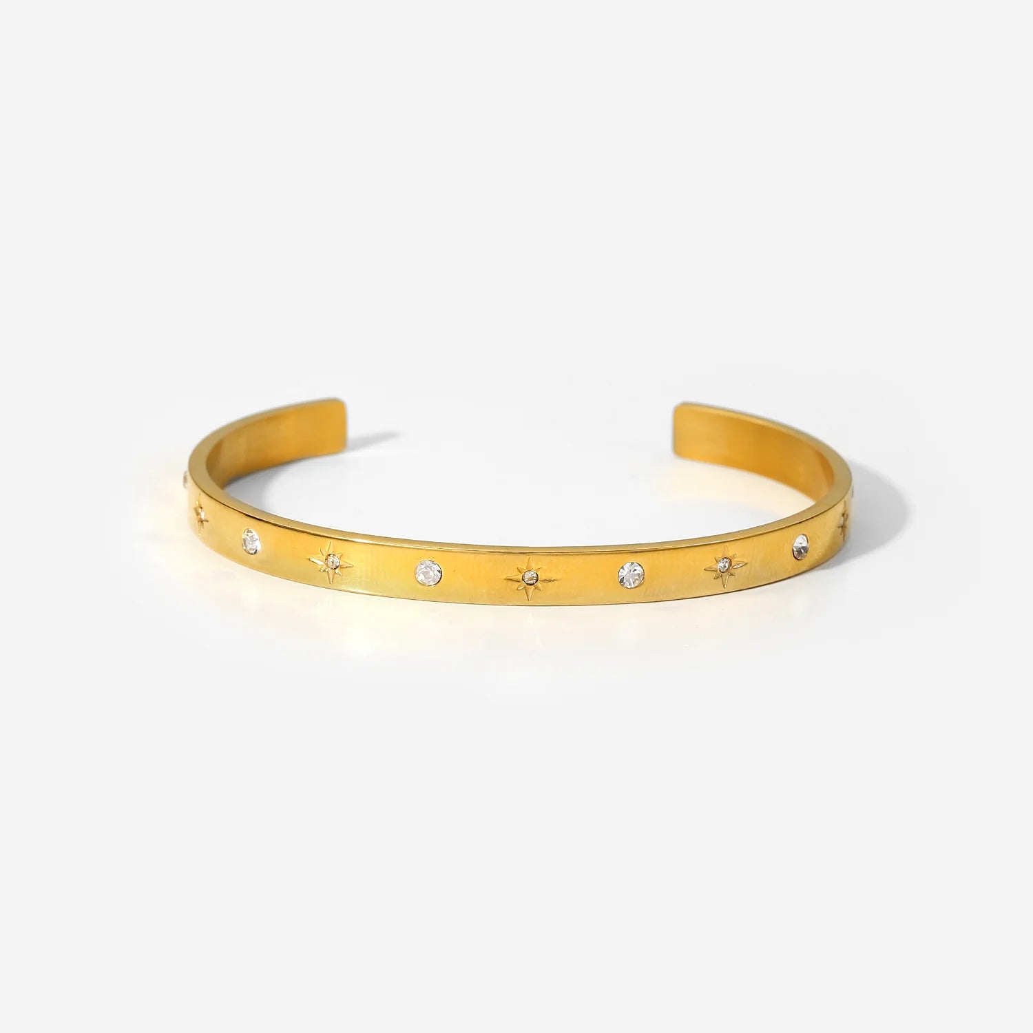 Stainless Steel Gold-plated Bangles Octagonal Star Round Zircon Alternating Open Bracelet for Women
