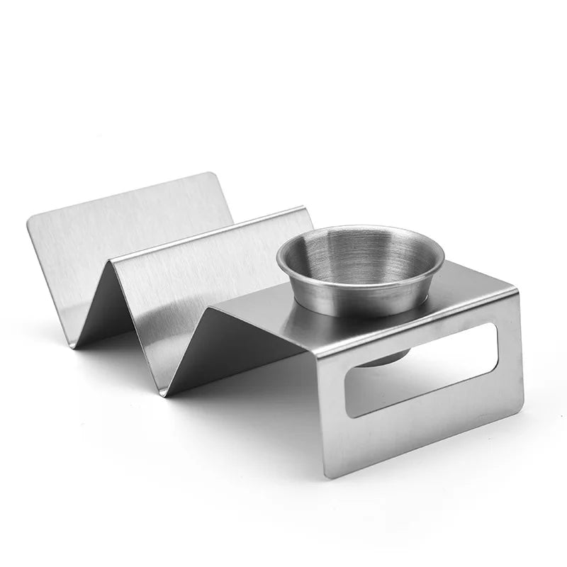 Stainless Steel Upgrade Shell Stand up Taco Holder With Sauce Cups