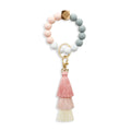 Bohemian Custom Printed Colorful Silicone Wrist Keychain Clasp Elastic Tassel Silicone Beads Wristlet Keychain