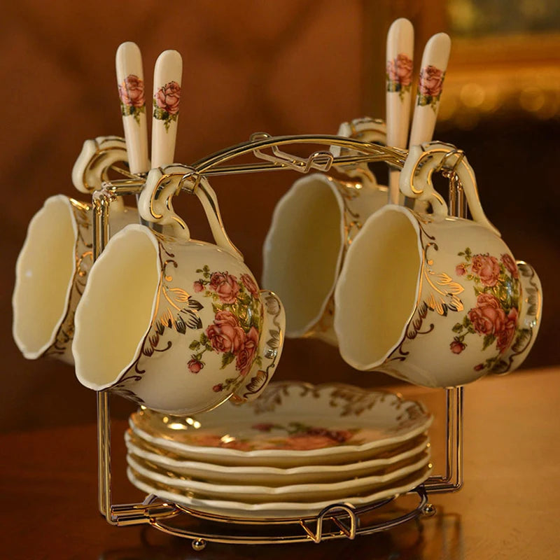 European Style Ceramic Coffee Tea Cup Saucer Sets Porcelain Vintage Coffee Tea Set