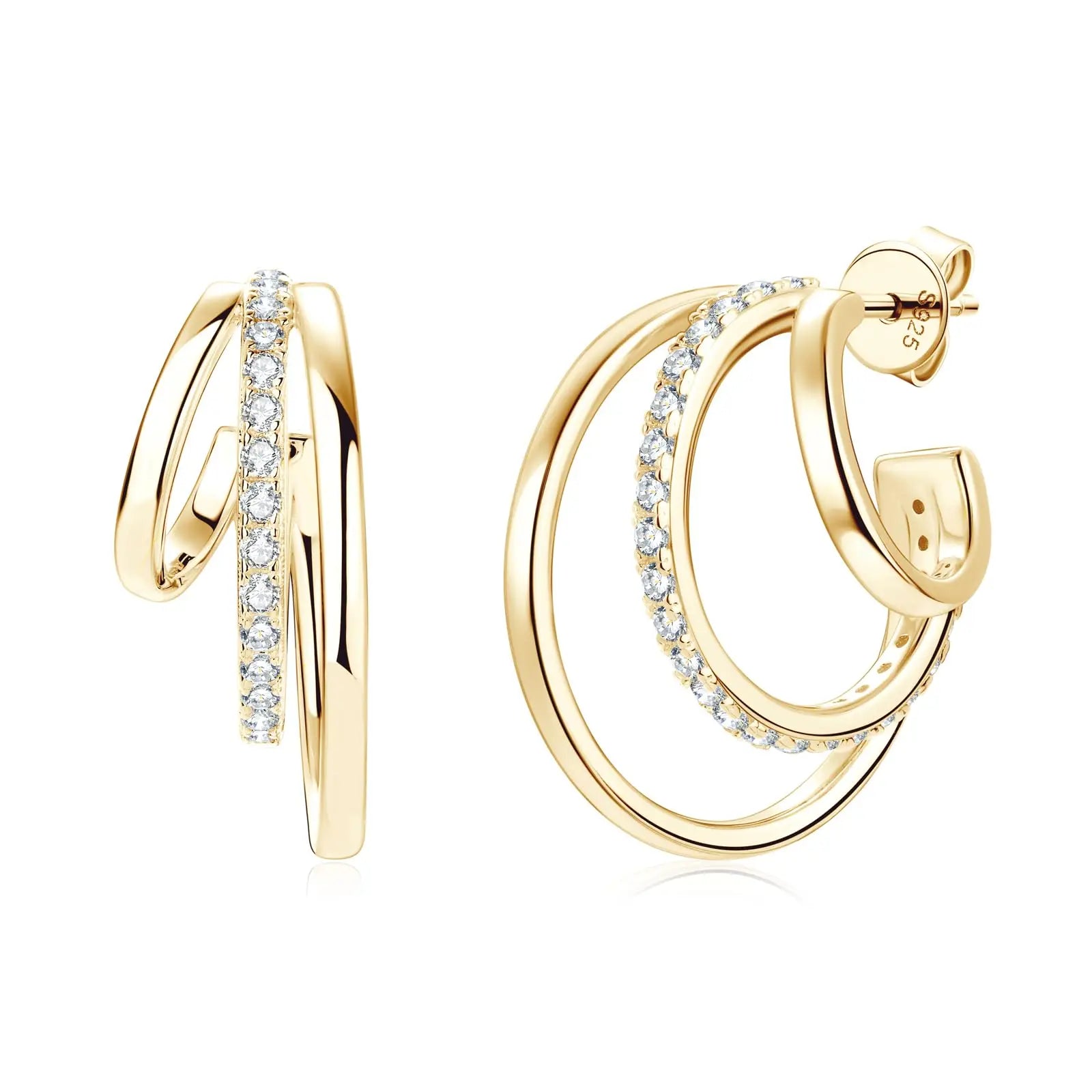 Trendy Girls Fine Jewelry 925 Silver 14K Gold Plated Moissanite Large Hoop Earrings