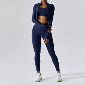 Wholesale 2024 New Custom Yoga Set Women Spring 3 Piece Yoga Sets Seamless Yoga Leggings Set Sport Bra Pants and Jacket