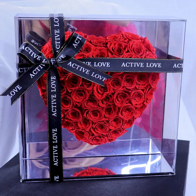Creative Exquisite Immortal Flower Mirror Heart-shaped Gift Box Is Throbbing Acrylic Flower Box Eternal Flower