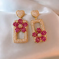 New Fashion Design Luxury Flower Shape Drop Pearl Rhinestone  Dangle Crystal Wedding Bride Earrings for Women