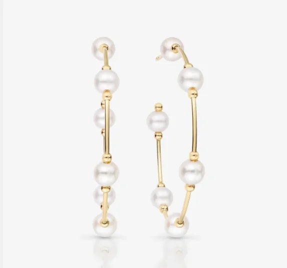 Elegant 18K Gold Plated Thin White Pearl Large Hoop Earrings Factory Directly Wholesales Daily Wear Jewelry