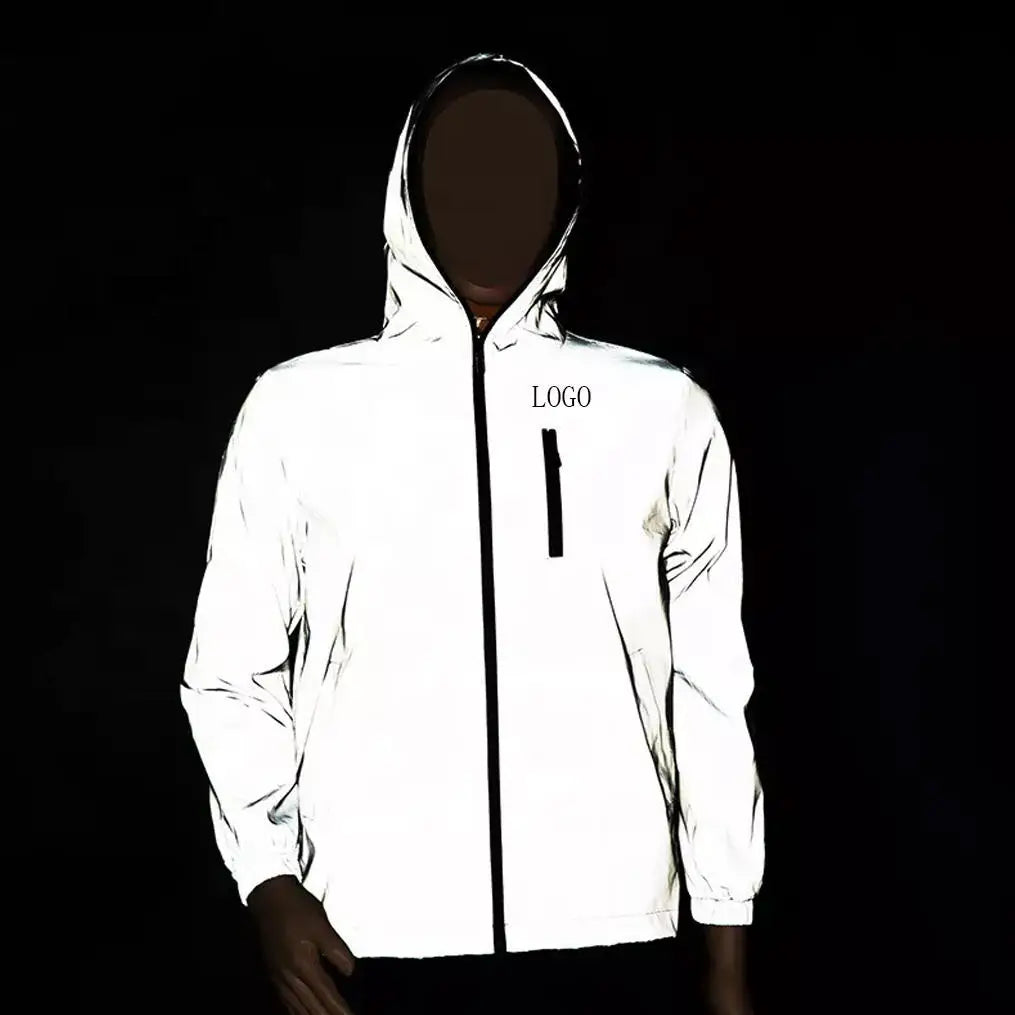 Custom Printing Outdoor Casual Streetwear Lightweight Windbreak Waterproof 3D Reflective Full Zip up Men's Jackets