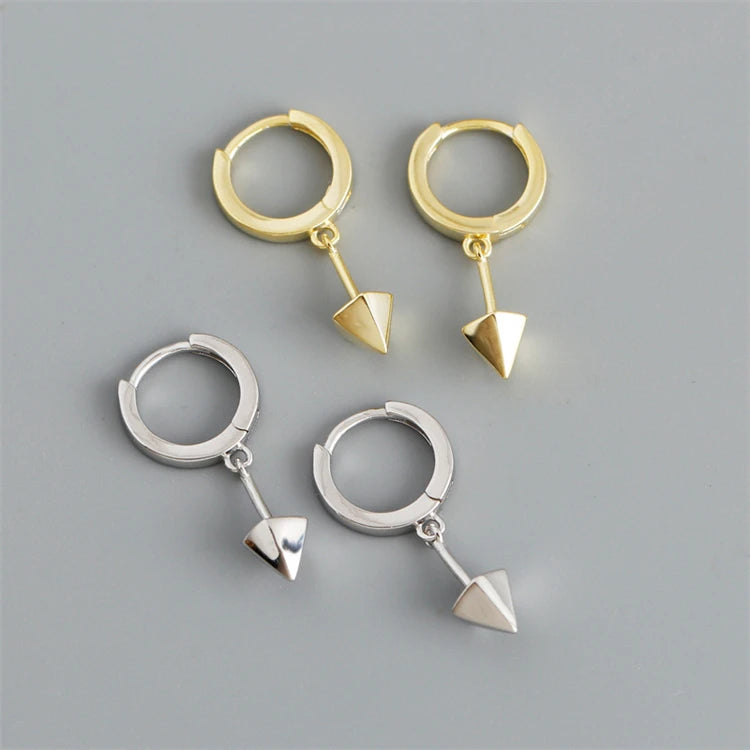 Fashion Punk 925 Sterling Silver 18k Gold Plated Glossy Cone-shaped Pendant Hoop Earrings for Women