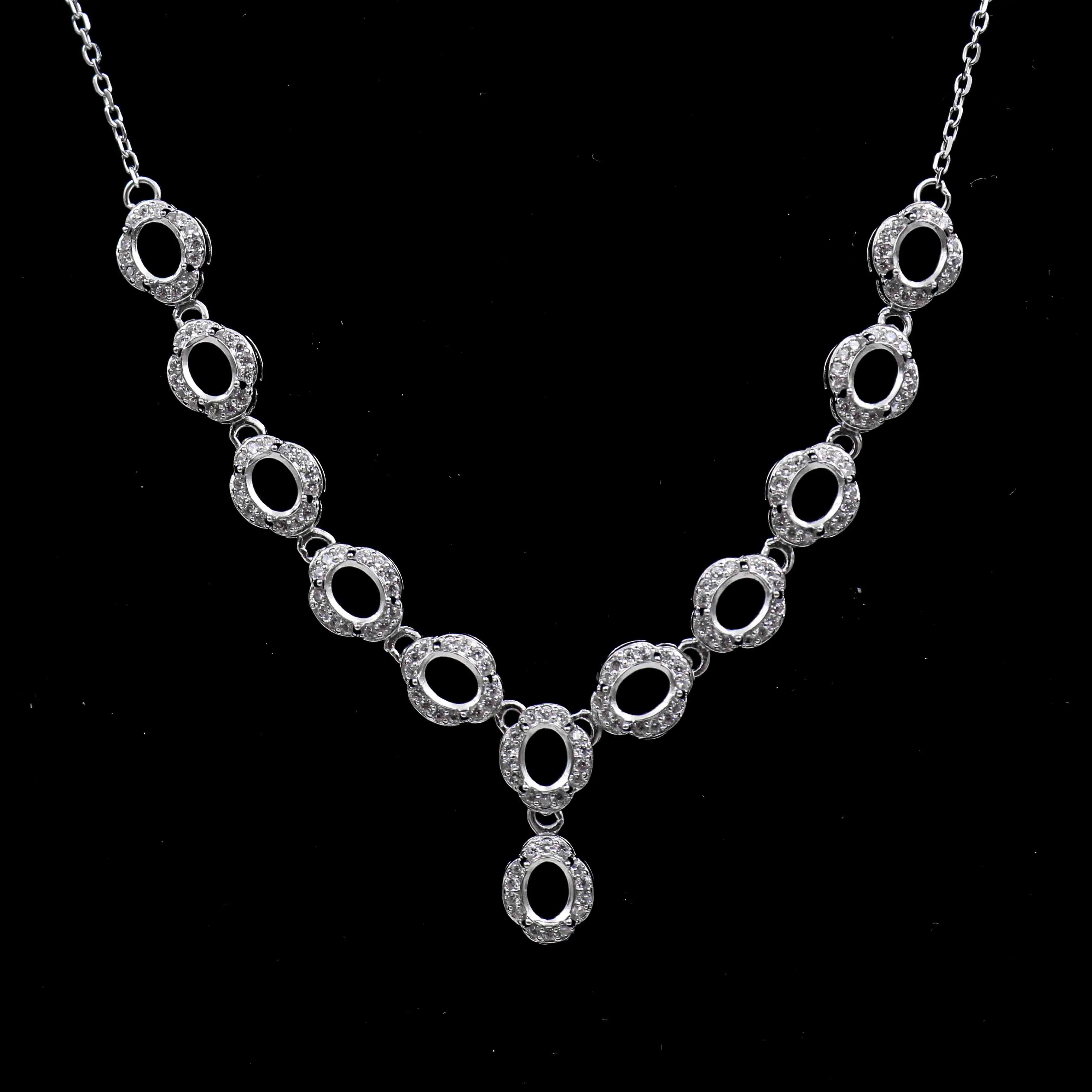 Sterling Silver 4*5mm Semi Mount Necklace Empty Support Blank Claw Setting S925 Base Holder Without Center Stone for DIY Inlay