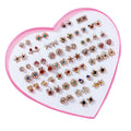 36 Pairs Creative Popular Tiny Star Love Heart Earrings Set Cute Geometric Plastic Rhinestone Stud Earrings for Girls Women