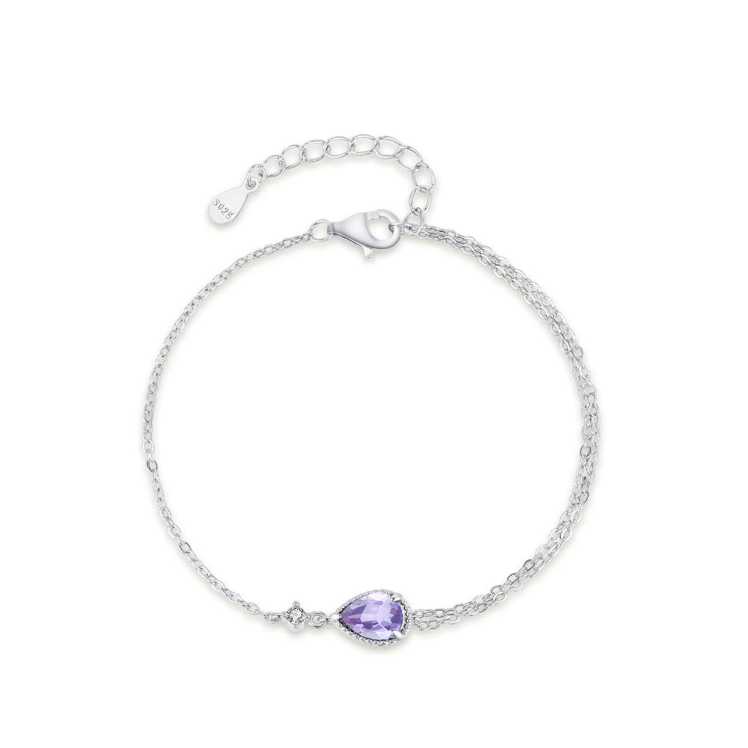 Simple Fashion Waterdrop-shaped Zircon Bracelet 925 Sterling Silver Purple CZ Hand Chain Link for Female OL Daily Jewelry