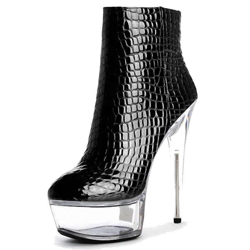 6 Inch Women's Short Boots Winter Punk Motorcycle Boots 15 cm Platform High Heels Party Shoes Star Dress Ankle Boots