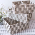 Handmade PP Rattan Strap Woven Storage Basket Rectangular Sundries Organizer Box for Home Decor