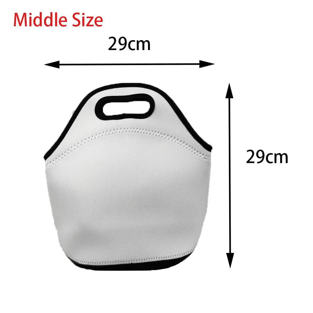 Custom Logo Regular Size Neoprene Insulated White Kid Lunch Bag Sublimation Thermal Bag