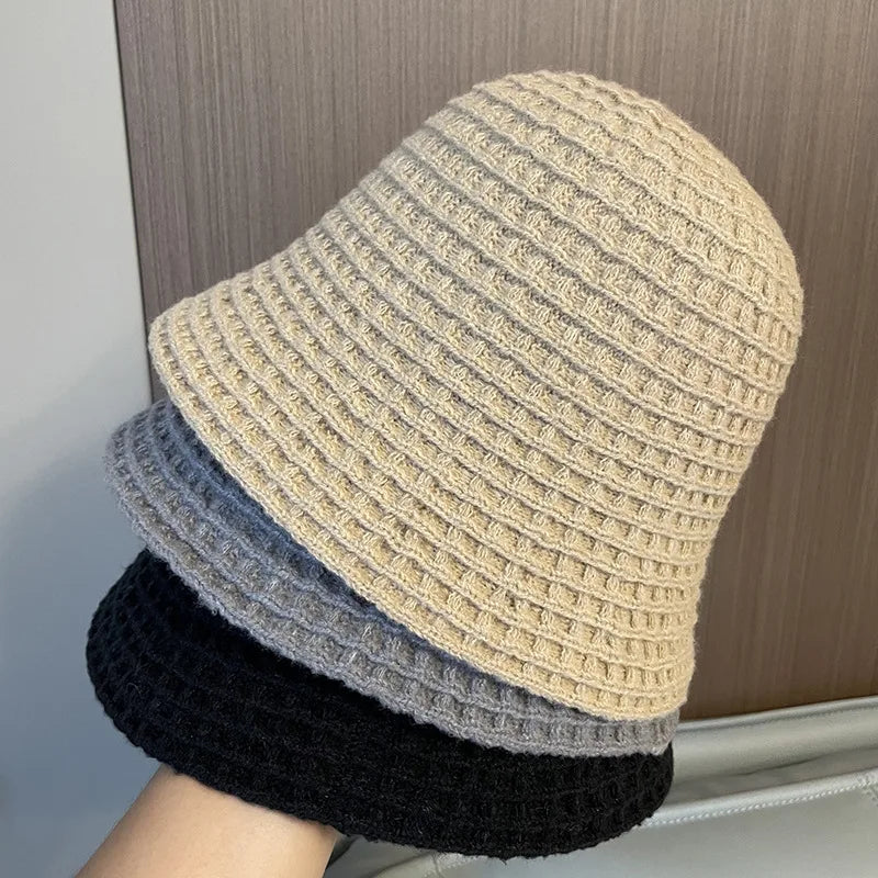 Good Quality Promotional Retro Splicing Knitted Hat Thick Solid Color Casual Daily Acrylic Hat Resort Beach Hat