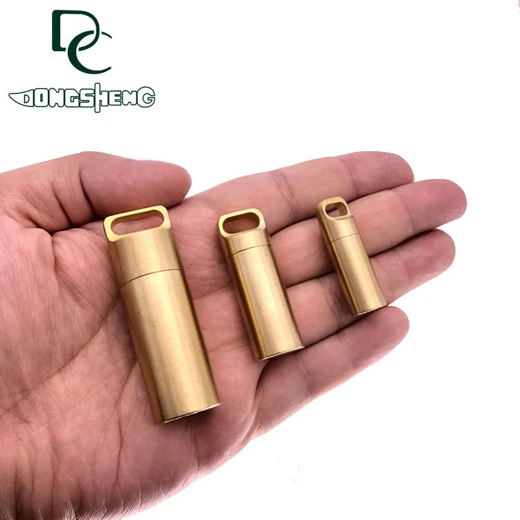CNC S Size Pure Brass Survival Waterproof Tank Sealed Waterproof Storage Box Medicine Bottle for Outdoor EdcKey Pendant