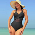 2024 Women's New European and American Solid Color One Piece Swimsuit Mesh Bikini Swimsuit Wholesale