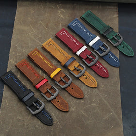 18 20 22 24mm Crazy Horse Genuine Leather Watch Strap Quick Release Stitching Watch Band Accessories for Samsung Huawei Watch
