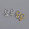 Silver Jewelry 925 Sterling Silver Dragonfly Earrings Animal Pendant With Diamond Gold Plated Hoop Earrings for Women