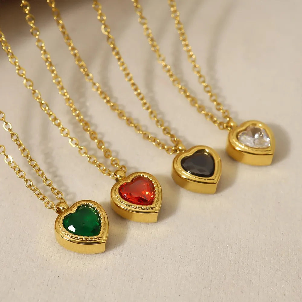 Joyas Ins Fashion Bohemian Gold Plated Zircon Diamond Luxury Women Necklace Jewelry Heart Pendent Gold Necklace