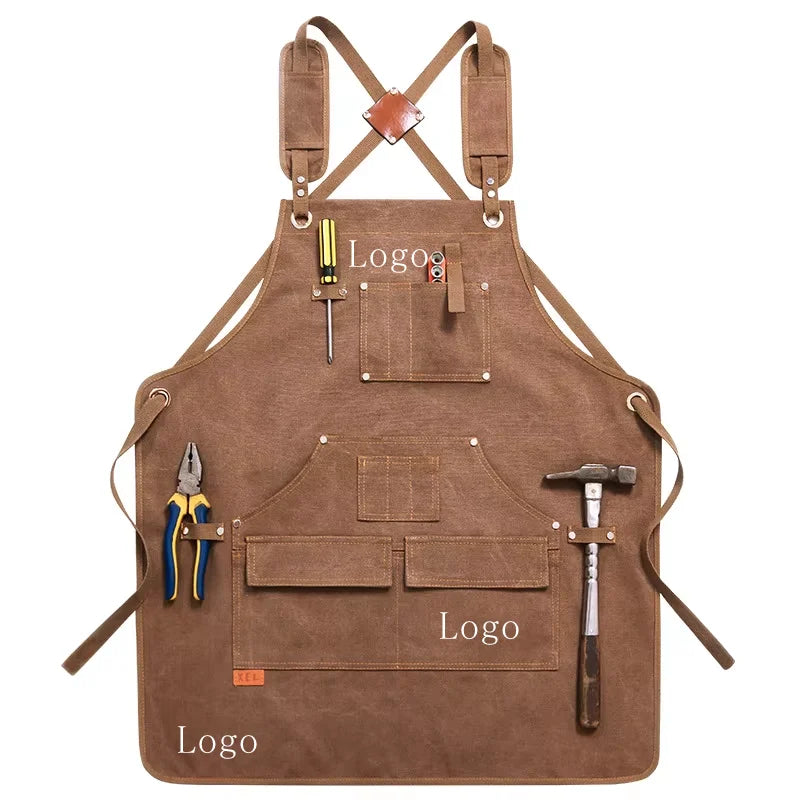 High-end Waterproof Canvas Apron Custom Logo Wear-resistant Anti-fouling Thickening Apron for Barber Roasting and  Cafe Work