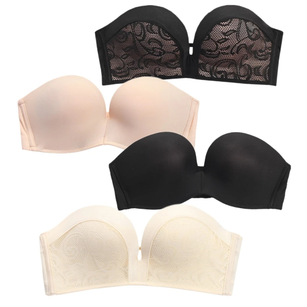 Strapless Bra for Women Push up Sexy Lace Patchwork Female Underwear Lingerie Ladies Bralette Backless