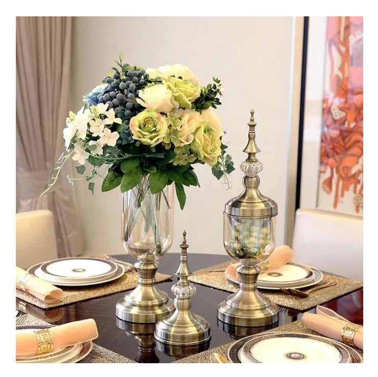 Decorative Artificial Flower Plant Vase Home Decor Scandinavian Style Gold Glass Crystal Vase for Wedding Flowers