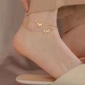 Women's Fashionable Accessories Designer Titanium Steel Double Layer Stacked Heart Ankle Bracelet