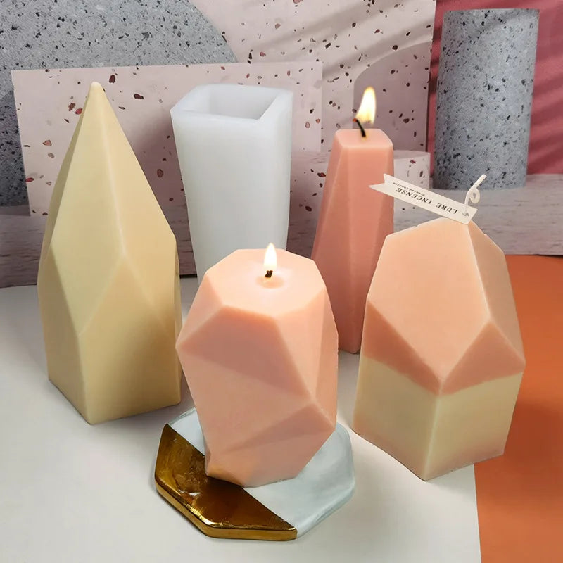 B-3354 Diy Stone Scented Candle Silicone Mold Geometric Stone Aromatherapy Candle Silicone Mold DIY Candle Mold
