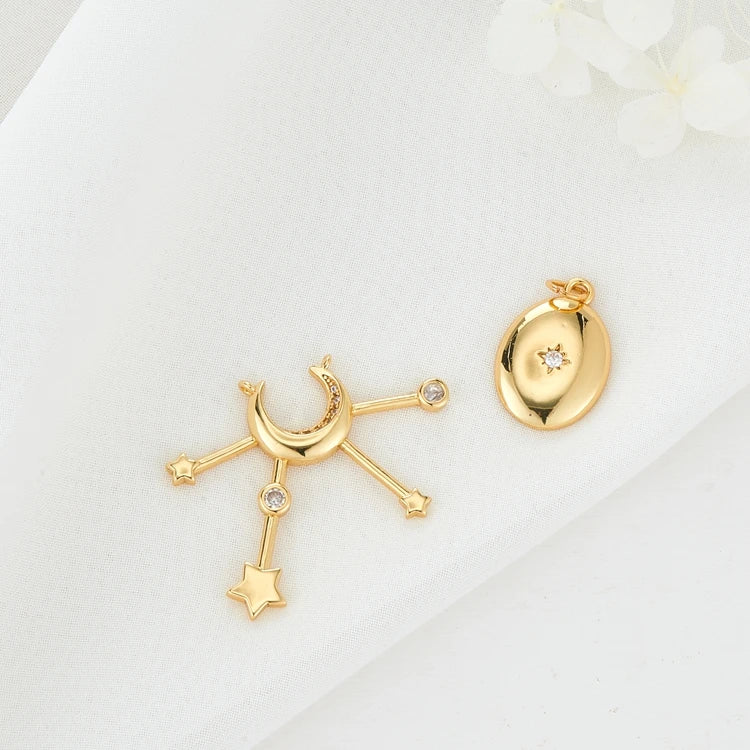 14K Gold Plated Brass Star Necklace Pendant Surrounding The Moon Crescent Moon and Star Pendant Jewelry Making Accessories