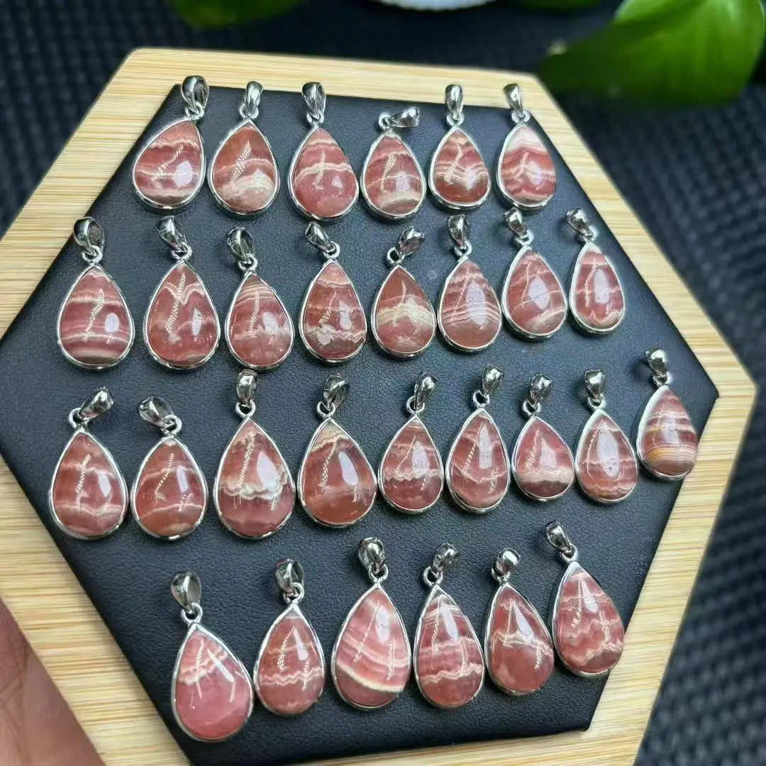 Handmade Chakra  Healing Crystal Stone  Natural Rhodochrosite 925 Sterling Silver  Pendant for Releasing Negative Mood