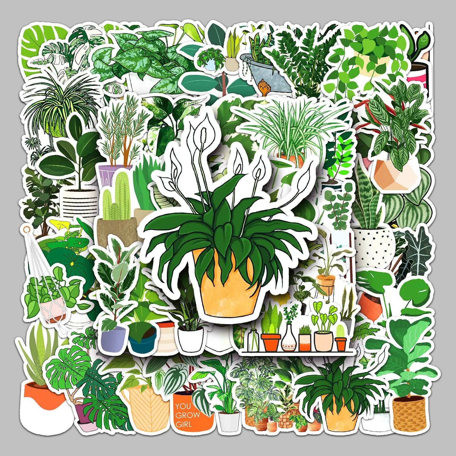 50PCS Succulent Plants Pots Indoor Waterproof Art Sticker for Laptop Notebook Bottle Decor