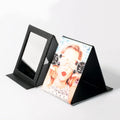 Sublimation Printing Pu Leather Portable Folding Desktop Makeup Mirror With Adjustable Stand for Personal Office Travelling