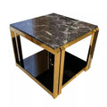 Modern Side Table Black and White Square Marble Table Top Luxury Living Room Furniture Golden Metal Stainless Steel End Table