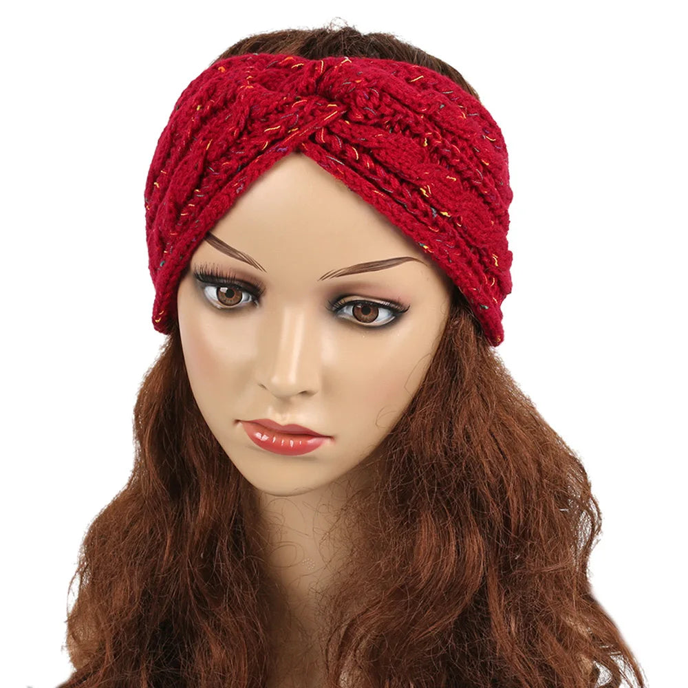 Wholesale Women Winter Warm Elastic Cable Knitted Headband Winter Headbands for Women Fuzzy Fleece Headband Ponytail Hairband