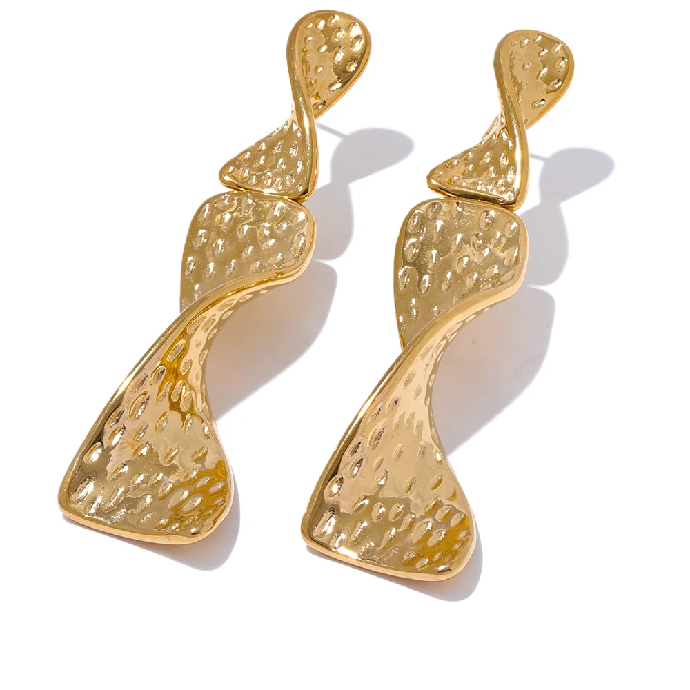JINYOU 3119 Trendy Stainless Steel Hammer Large Geometric Drop Earrings 18K Gold Women Fashion Statement Fashion Jewelry