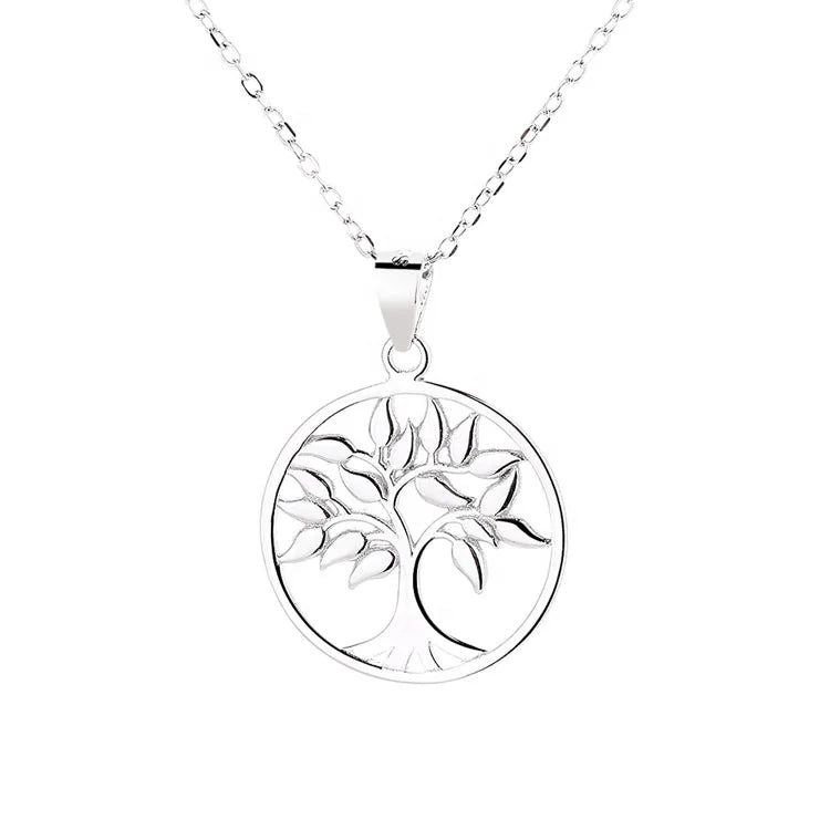 Yaeno Pure Silver 925 Tree of Life Pendant Necklace Plain Jewelry for Women Gift