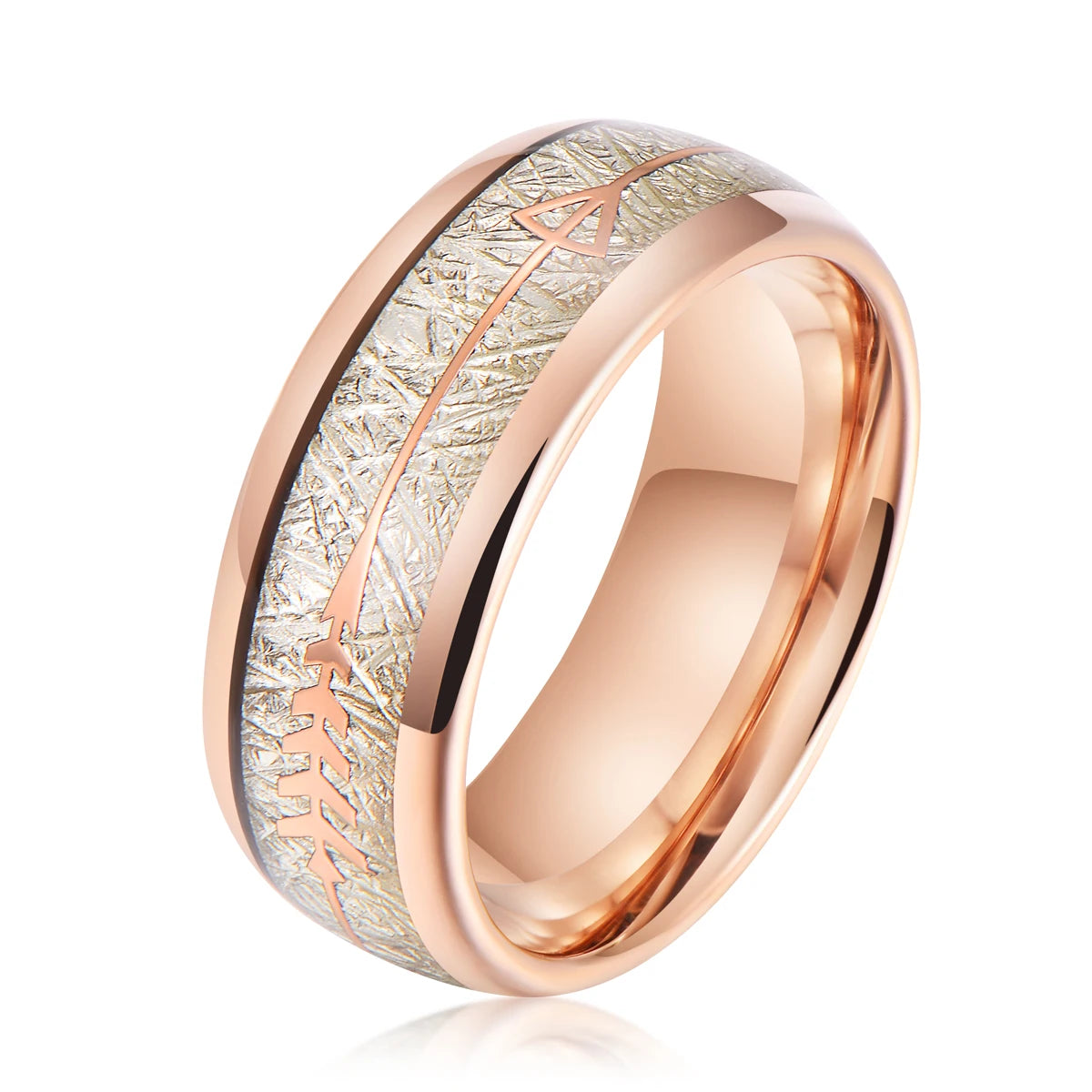 8mm Gold Plated Meteorite and Arrows Inlay Stainless Steel Wedding Rings