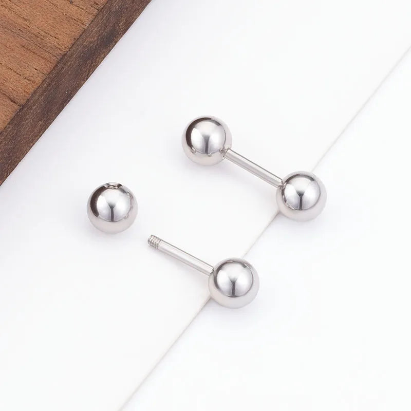 3 Size Double Side Stainless Steel Ball Stud Earrings with Screw-on Metal Little Ball Waterproof Jewelry Earrings