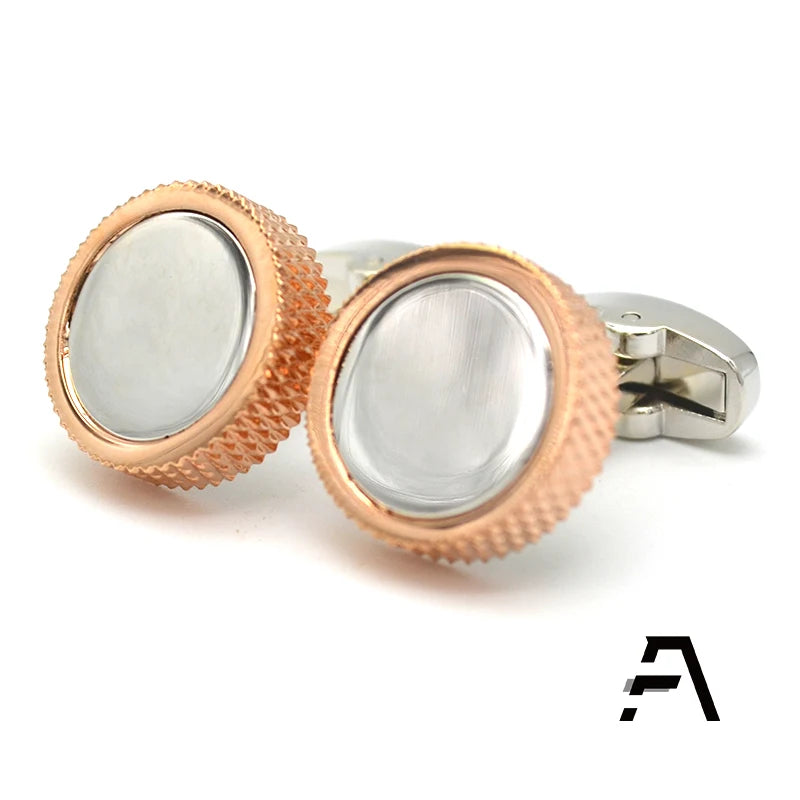 Wholesale Rose Gold Silver Metal Cufflinks with Double Plating Engraved Brass Jewelry for Weddings and Gifts