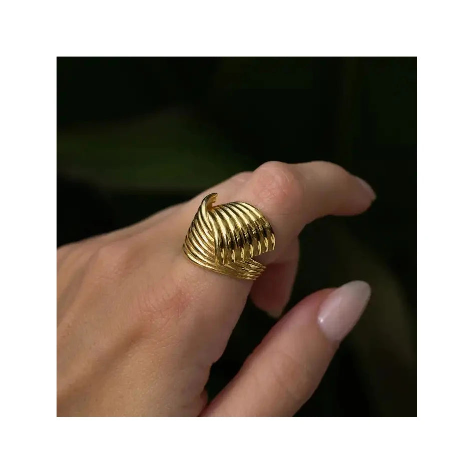 ERESI NEW Fashion 18K PVD Gold Plated Stainless Steel Rings Minimalist Textured Statement Engagement Wedding Rings Jewelry Women