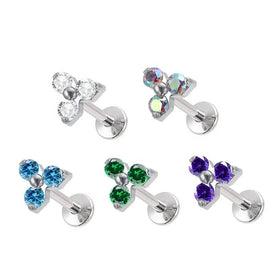 Fashion Jewelry Piercing Jewelry Triple Bright Zirconia Gem Cyrstal Stone Inlaid Internally Thread Lip Ring Titanium Labret
