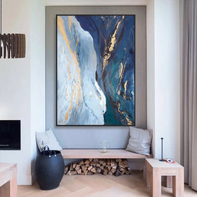 Home Decor Modern Handmade Acrylic Canvas Abstract Landscape Painting Gold Blue Wall Art Eco-Friendly Durable