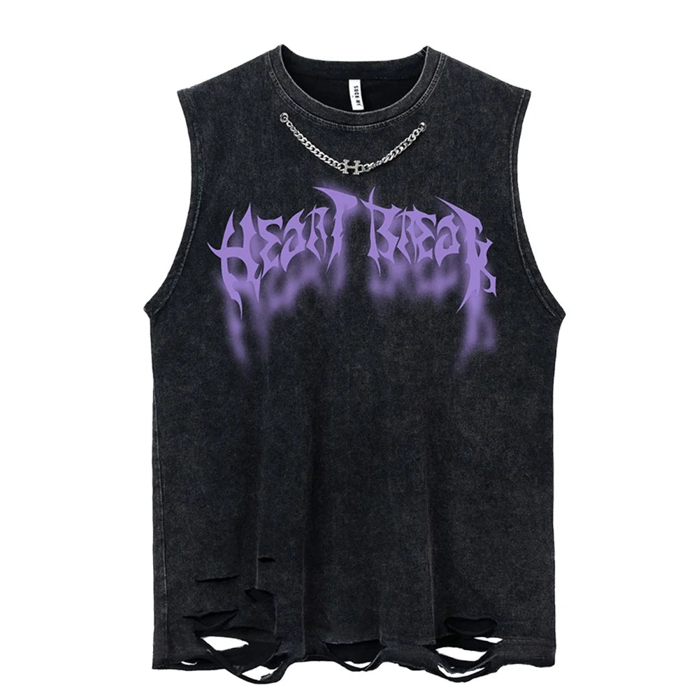 Sleeveless T Shirt Men 2022 Summer Wholesale Blank Distressed T-Shirt European Men's Crew Neck Stone Washed T Shirts Wholesale