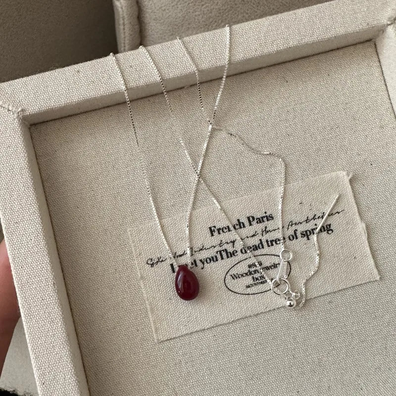 925 Sterling Silver Natural Tear Drop Chalcedony Pendant Necklace for Women Summer Jewelry Wholesale