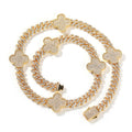 Mens  Hip Hop Gold Plated Diamond 8mm Cuban Chain Necklace Choker with Iced Out Four Leaf Clover Bracelet Chain High Quality