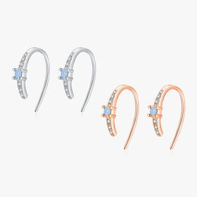 Fashion Rose Gold Color Fine Jewelry for Women Office 925 Sterling Silver U Shape Exquisite Blue Crystal Simple Stud Earrings
