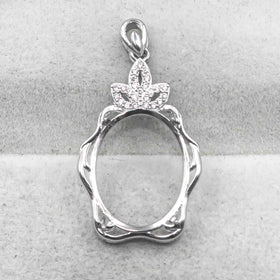 Sterling Silver 15*19mm Semi Mount Pendant Empty Frame Blank Support Setting S925 Base Holder Without Center Stone for DIY Inlay