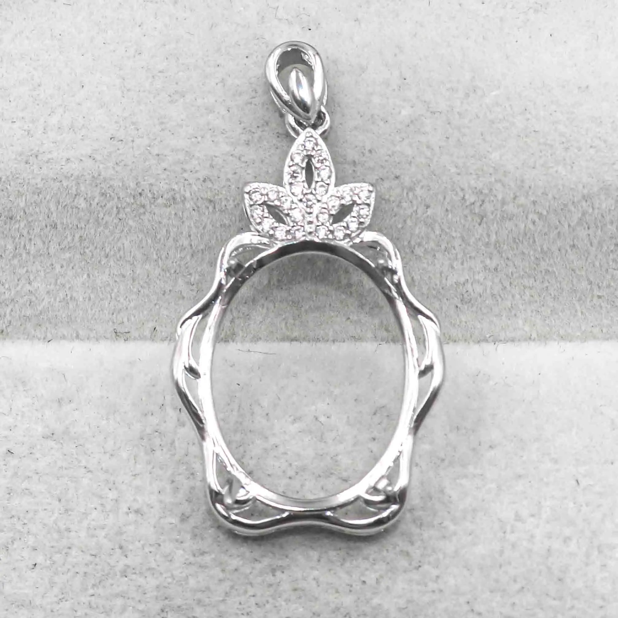 Sterling Silver 15*19mm Semi Mount Pendant Empty Frame Blank Support Setting S925 Base Holder Without Center Stone for DIY Inlay